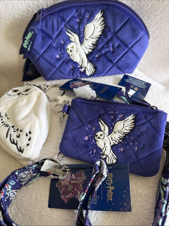 Vera Bradley Handbags - Vera Bradley Purple Quilted Cosmetic Pouch Set with Owl Embroidery